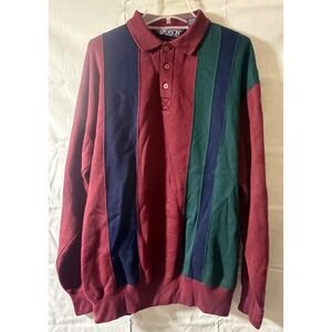 Sasson Mens XL Burgundy Green Blue Stripe Polo Sweatshirt Vintage‎